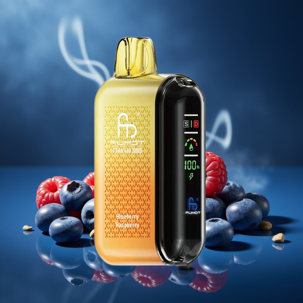 Fumot Tornado 20000 Puffs Blauwe Bes Framboos Dual Mesh Coil Smart Display