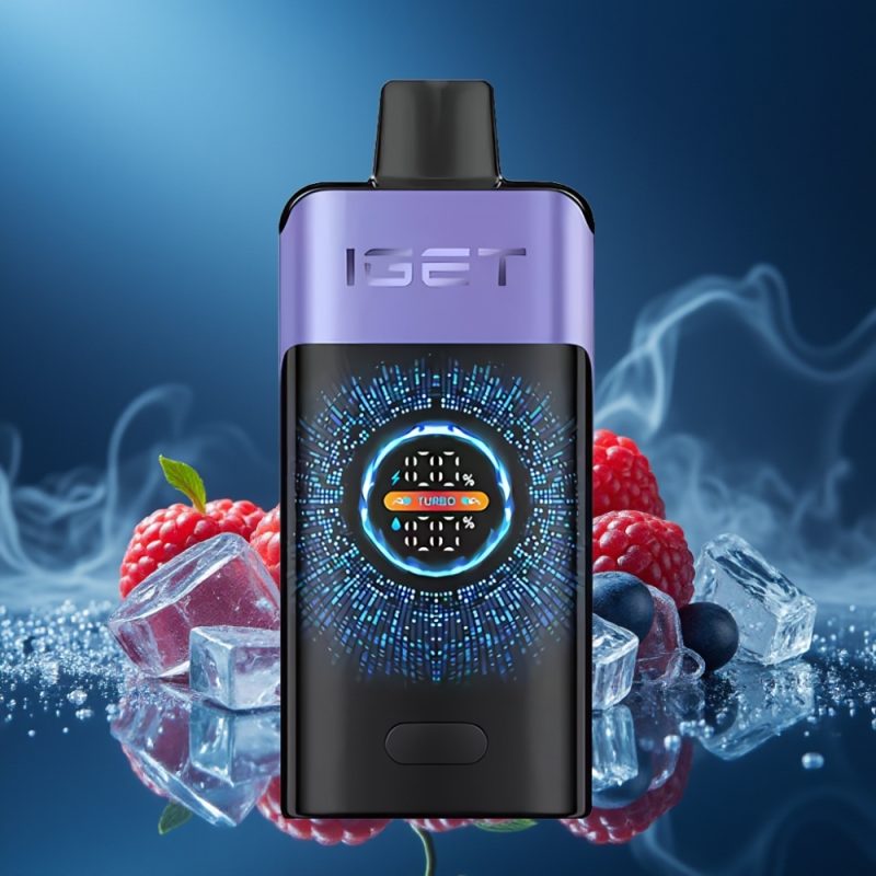 IGET ONE 12000 Puffs Disposable Vape Framboos Druif IJs met 2700 mAh Batterij en Groot Gebogen Kleurenscherm